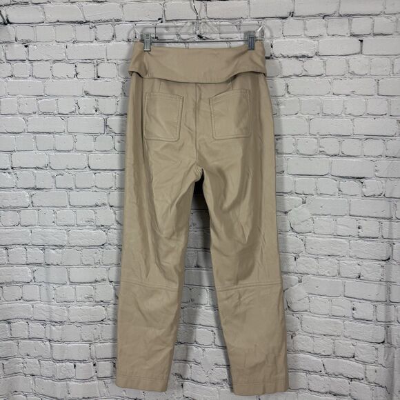Jonathan Simkhai Tessa Vegan Leather Pants Womens 6 Tie Waist in Egret Khaki - Picture 7 of 16